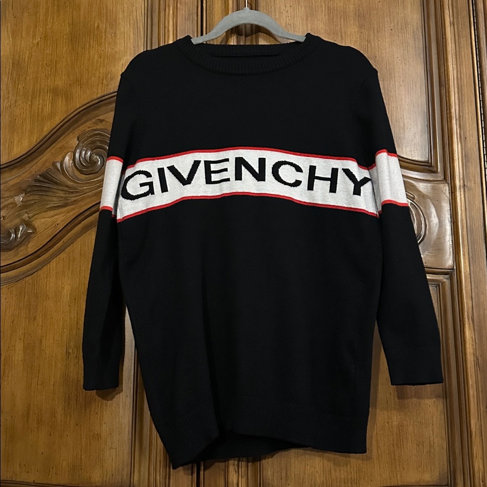 Givenchy Sweater in Black Faded White and Red Accents Wool Blend Medium - Picture 15 of 16